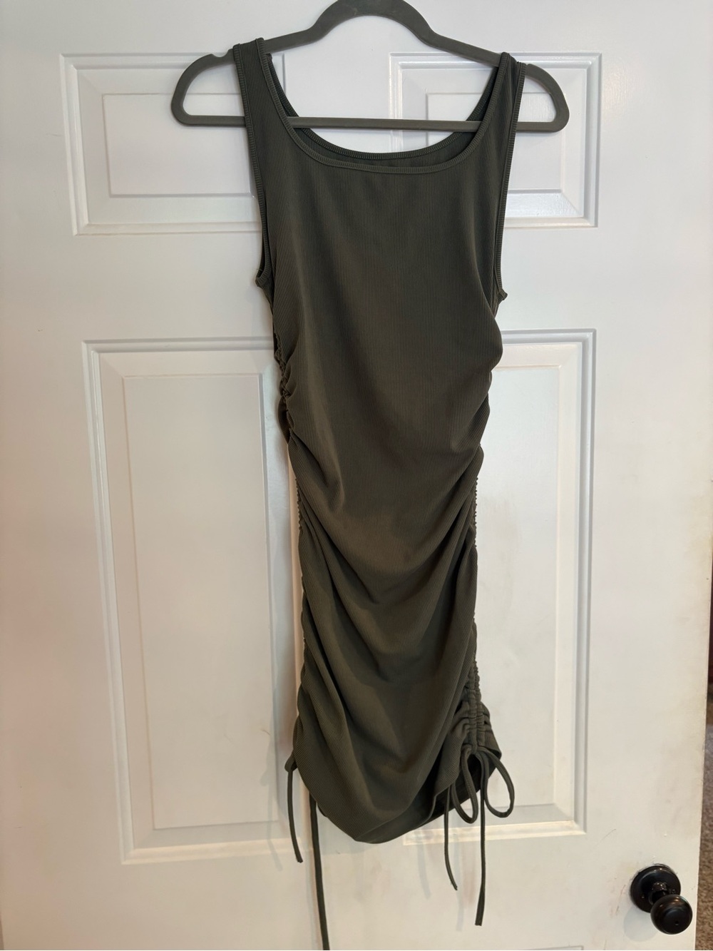 Sleeveless Ruched Side-Tie Dress in Olive Green